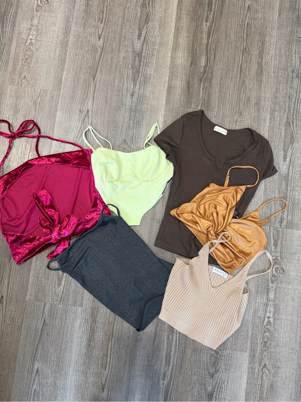 Set of 6 Mixed Women's Tank & Tee Set - Brown, Pink, Lime, Gold, Beige in S/XS